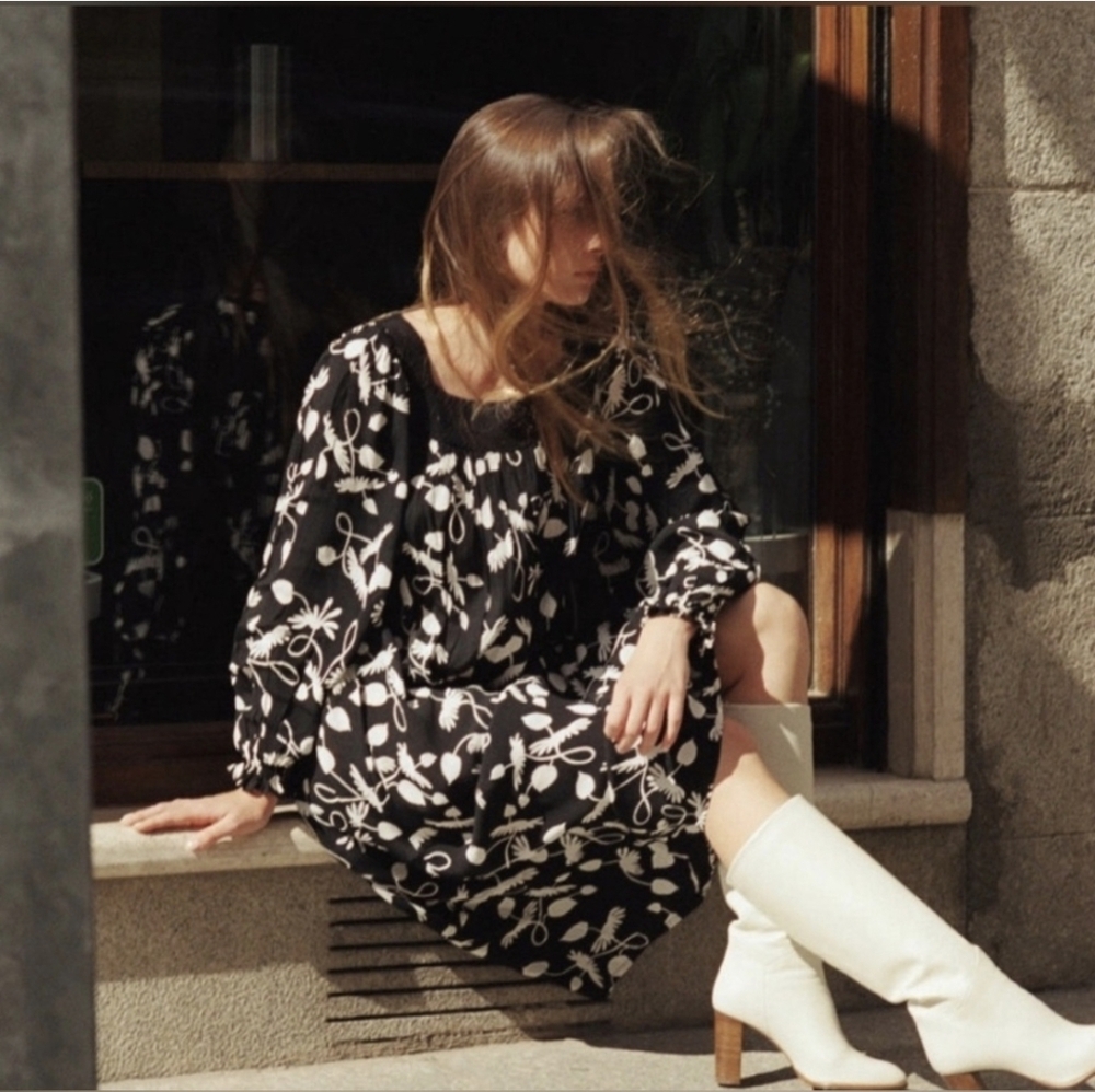 Sonmer $220 Spain Silvia Dress Black and White Print Midi
